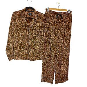 40 Winks Orange Black Pajamas Sz M Pumpkin Halloween Witchy Fall Cheetah Goth